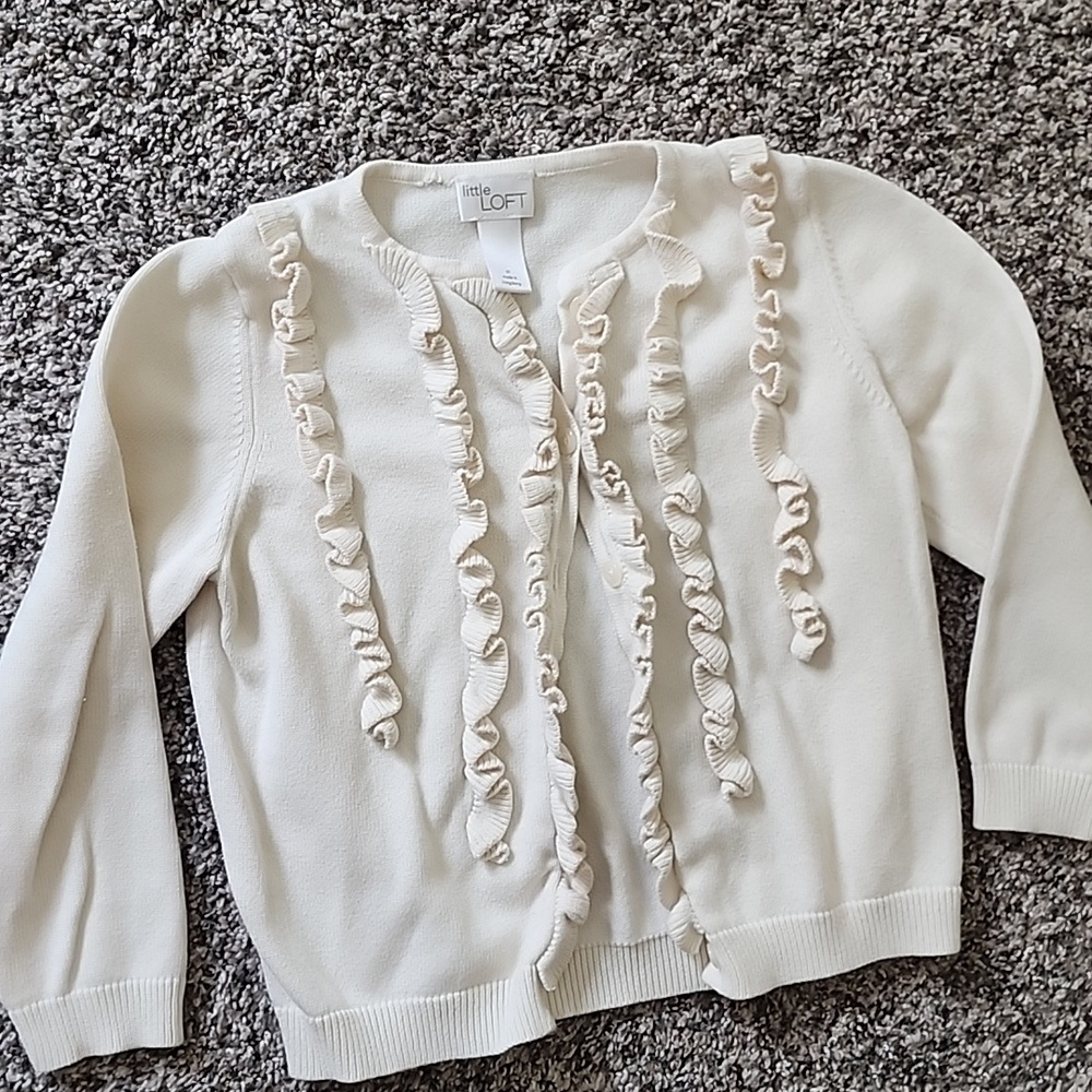 Little Loft Girls Cream Ruffle Knit Cardigan 3T - Picture 5 of 5